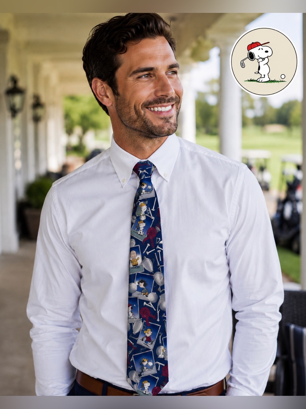 Peanuts Snoopy Golf Silk Novelty Tie Charlie Brown Tee Time